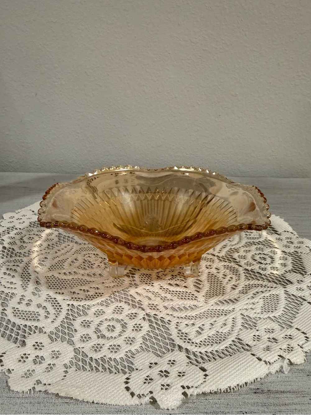 Jeanette Carnival Glass Marigold Footed Bowl Candy Dish